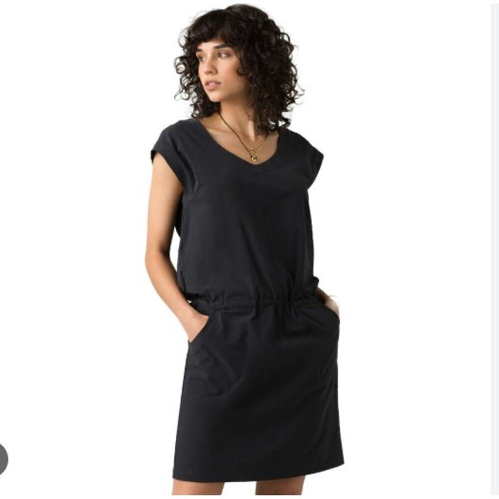Prana Norma Dress Size 4 Black Short Sleeve Knee Length Travel Comfort